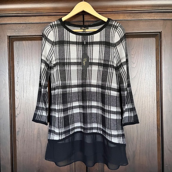 Cupio Sweaters - Cupio Long-Line 3/4 Sleeve Lightweight Sweater M Ruffle Sheer Hem Lagenlook NWT